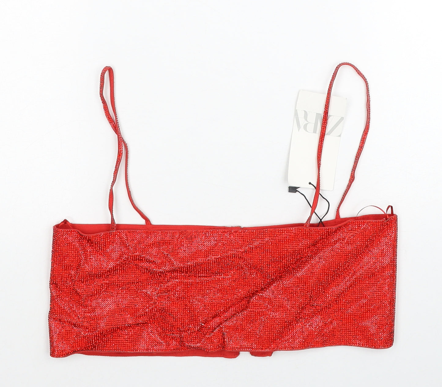 Zara Womens Red Polyester Cropped Tank Size XS Off the Shoulder