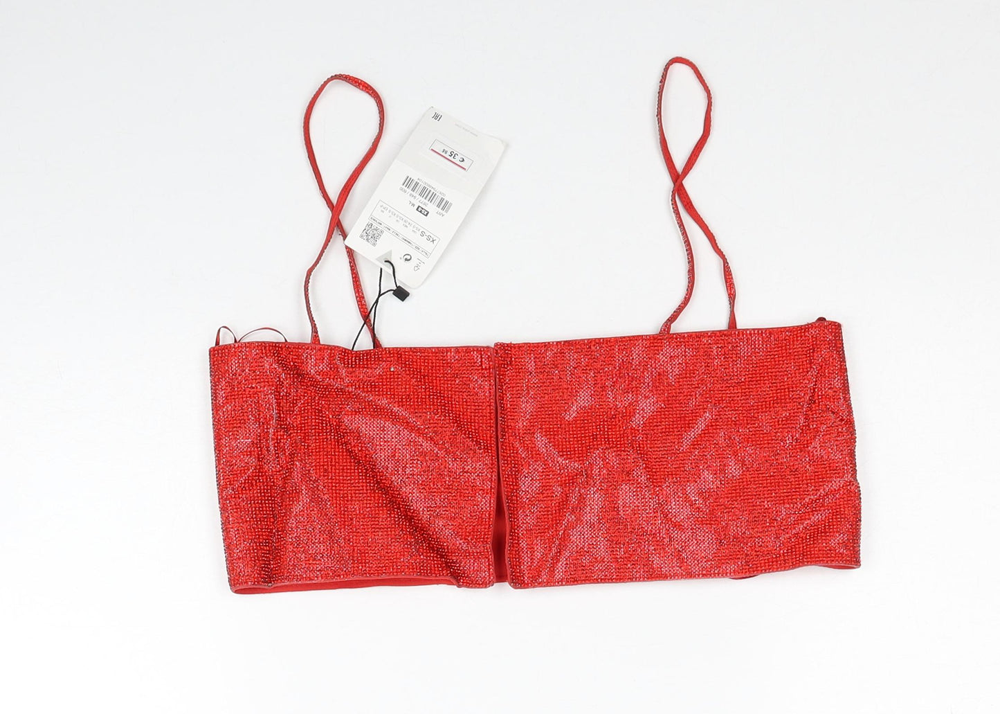 Zara Womens Red Polyester Cropped Tank Size XS Off the Shoulder