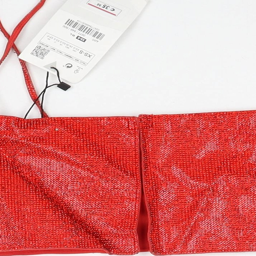Zara Womens Red Polyester Cropped Tank Size XS Off the Shoulder