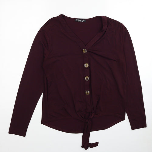 Select Womens Red Polyester Basic Button-Up Size 12 V-Neck