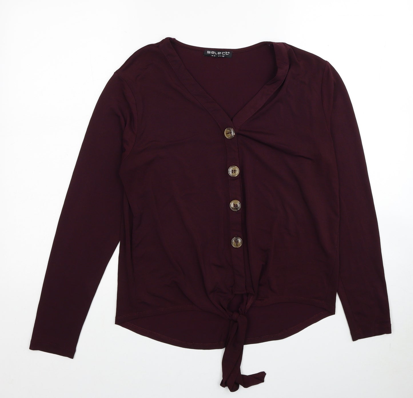 Select Womens Red Polyester Basic Button-Up Size 12 V-Neck