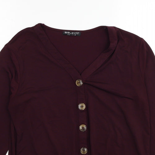 Select Womens Red Polyester Basic Button-Up Size 12 V-Neck