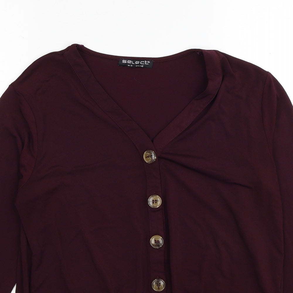 Select Womens Red Polyester Basic Button-Up Size 12 V-Neck