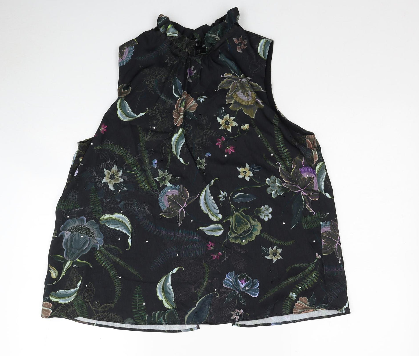 NEXT Womens Black Floral Polyester Basic Blouse Size 14 Round Neck