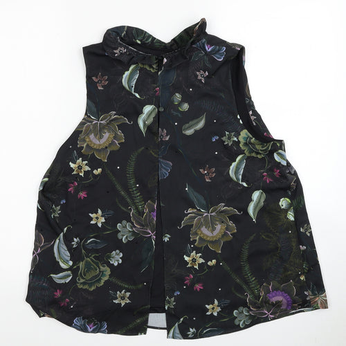 NEXT Womens Black Floral Polyester Basic Blouse Size 14 Round Neck