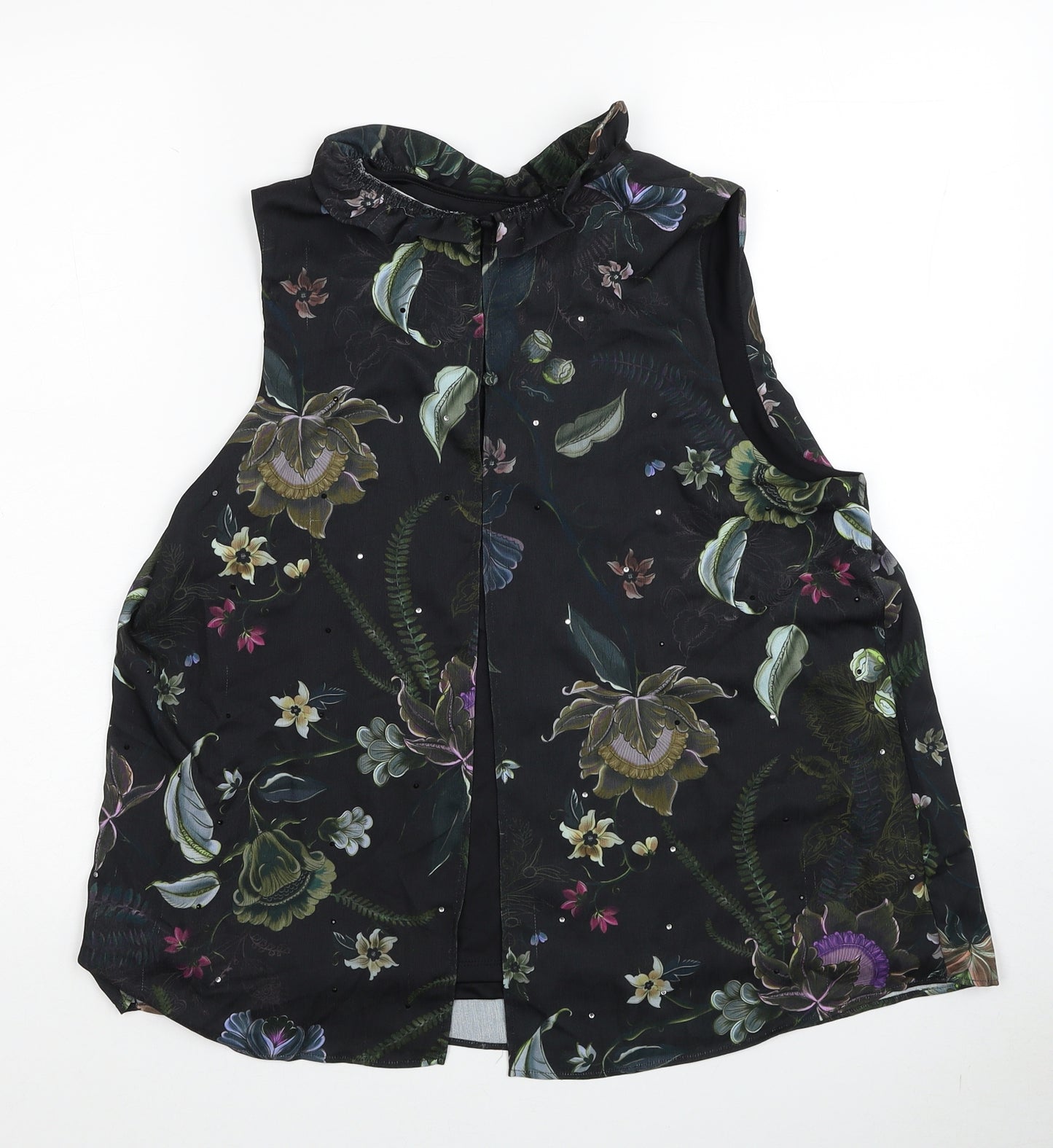 NEXT Womens Black Floral Polyester Basic Blouse Size 14 Round Neck