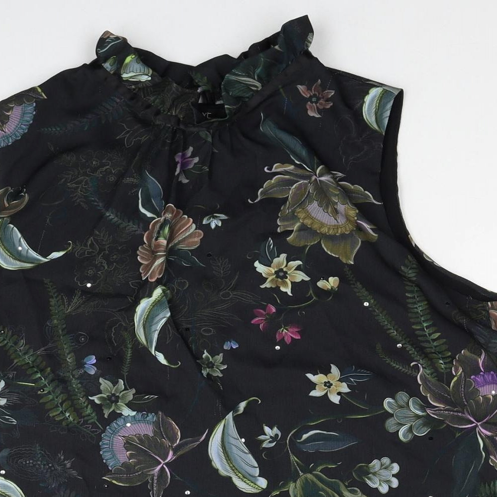 NEXT Womens Black Floral Polyester Basic Blouse Size 14 Round Neck
