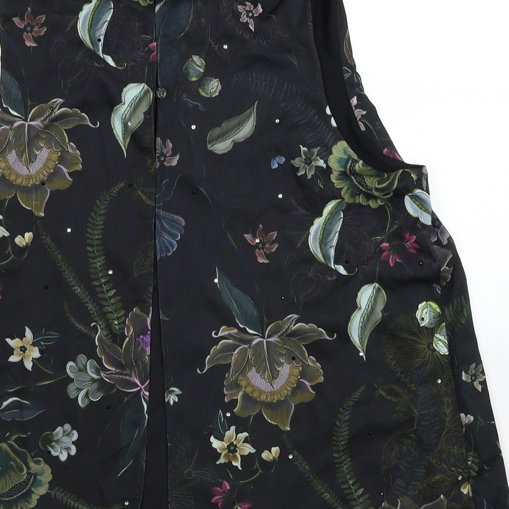 NEXT Womens Black Floral Polyester Basic Blouse Size 14 Round Neck