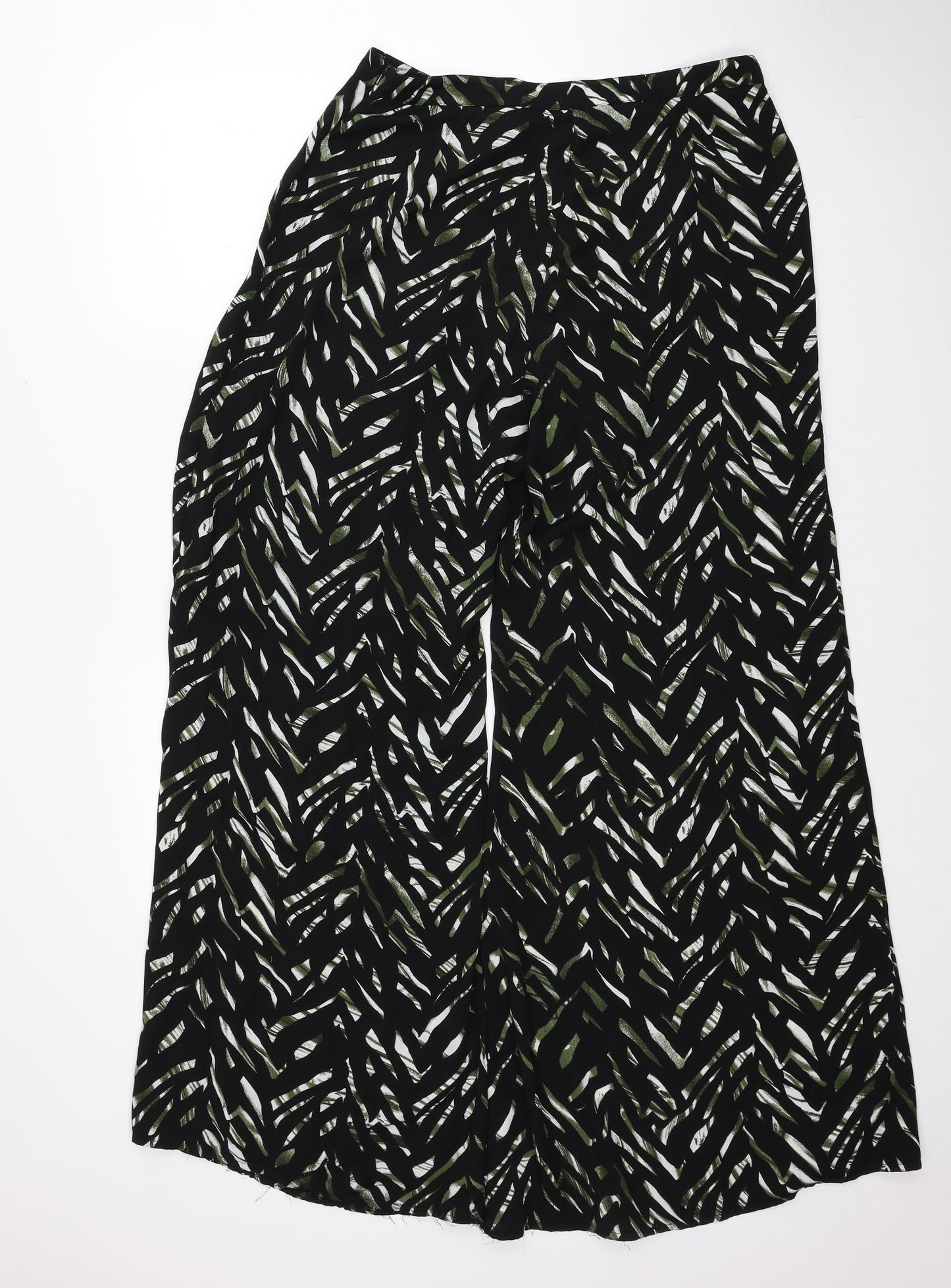 River Island Womens Black Geometric Polyester Trousers Size 16 Regular Zip - Flowy