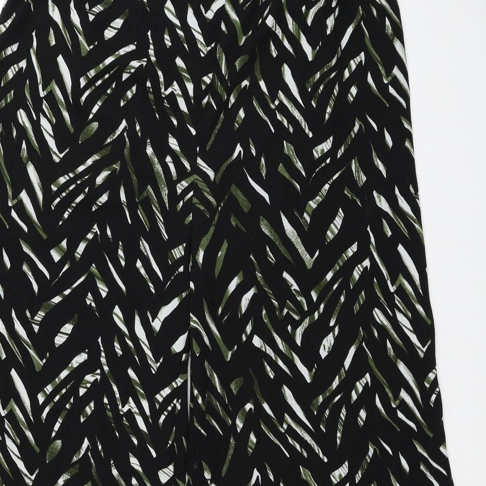 River Island Womens Black Geometric Polyester Trousers Size 16 Regular Zip - Flowy