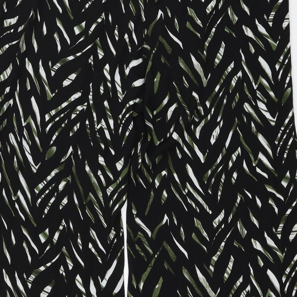 River Island Womens Black Geometric Polyester Trousers Size 16 Regular Zip - Flowy