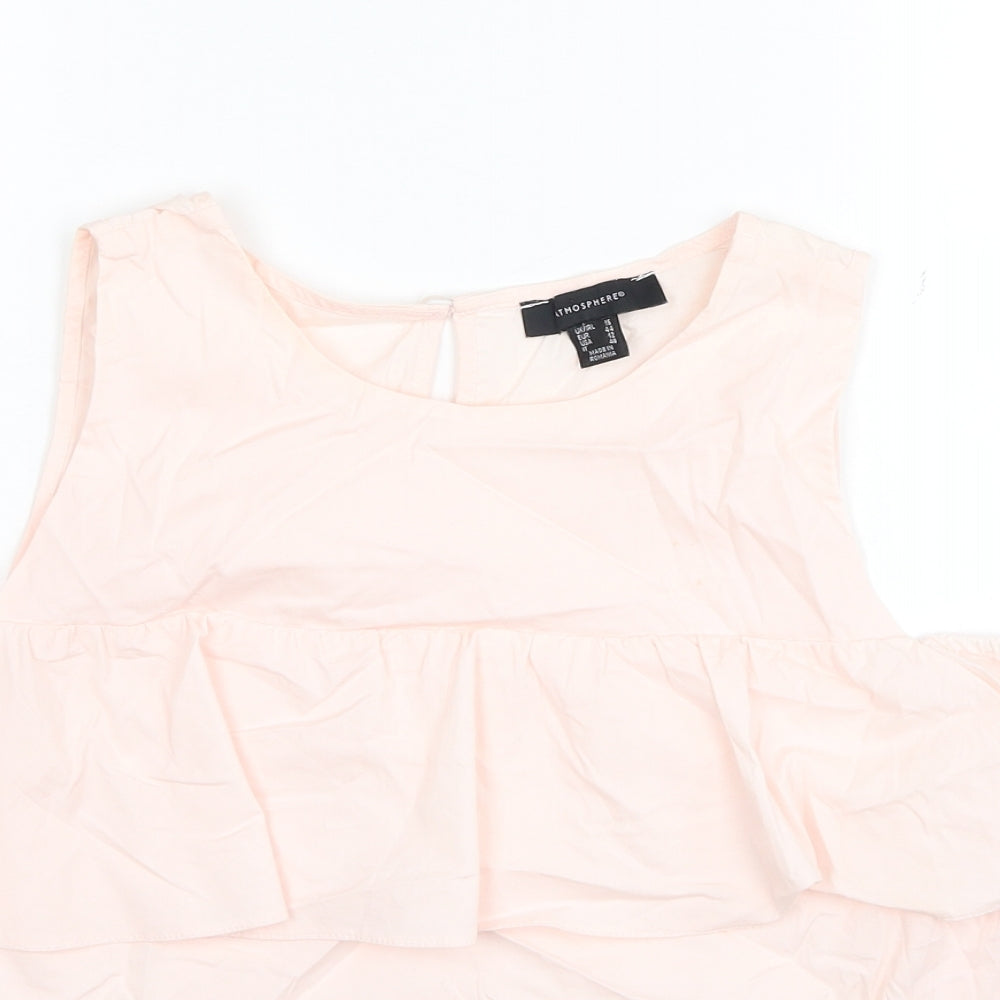 Atmosphere Womens Pink Cotton Cropped Blouse Size 12 Round Neck