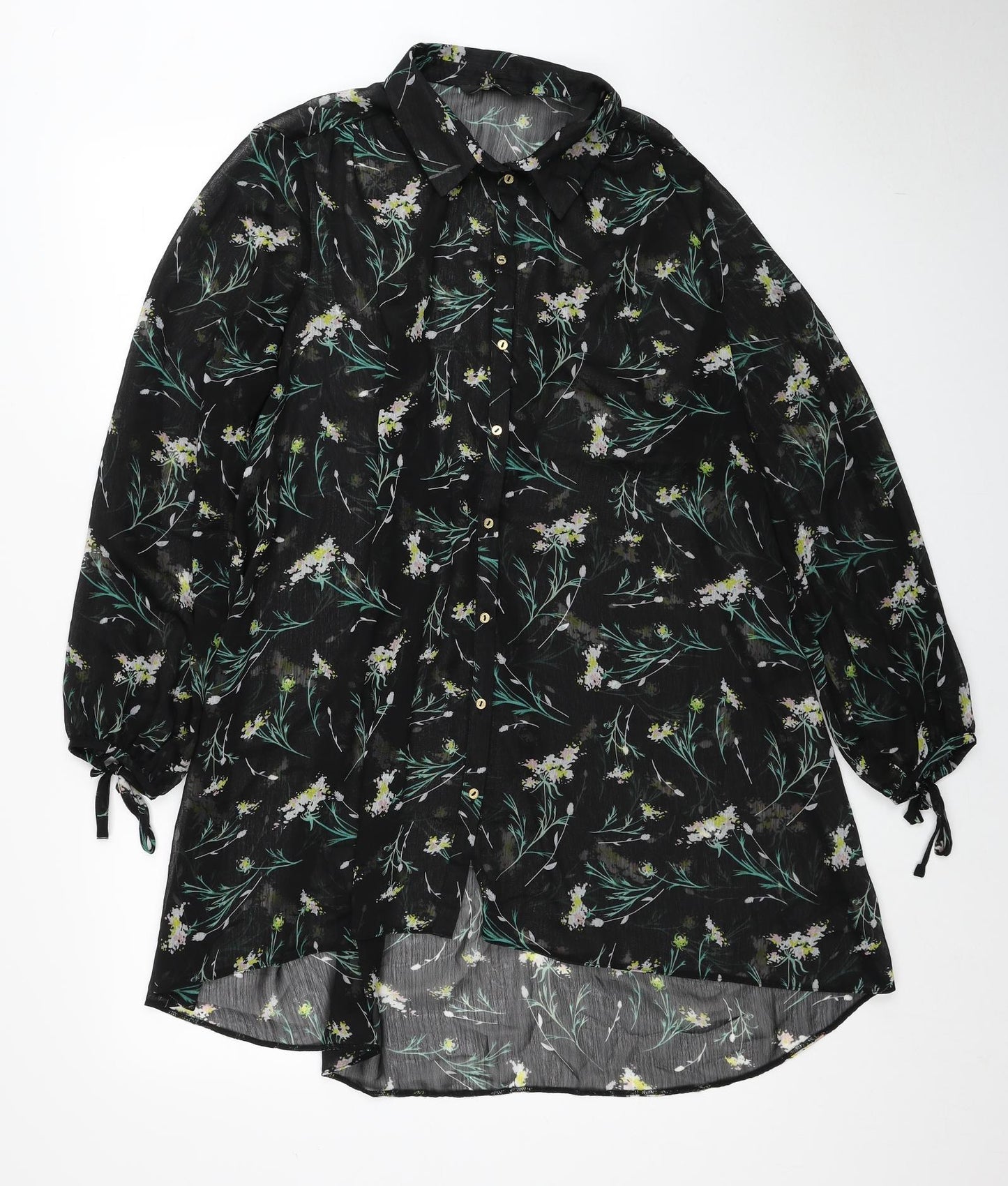 George Womens Black Floral Polyester Basic Button-Up Size 18 Collared