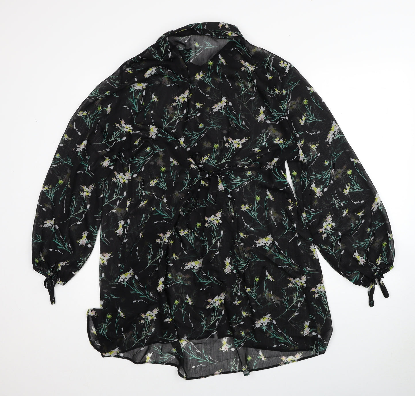 George Womens Black Floral Polyester Basic Button-Up Size 18 Collared