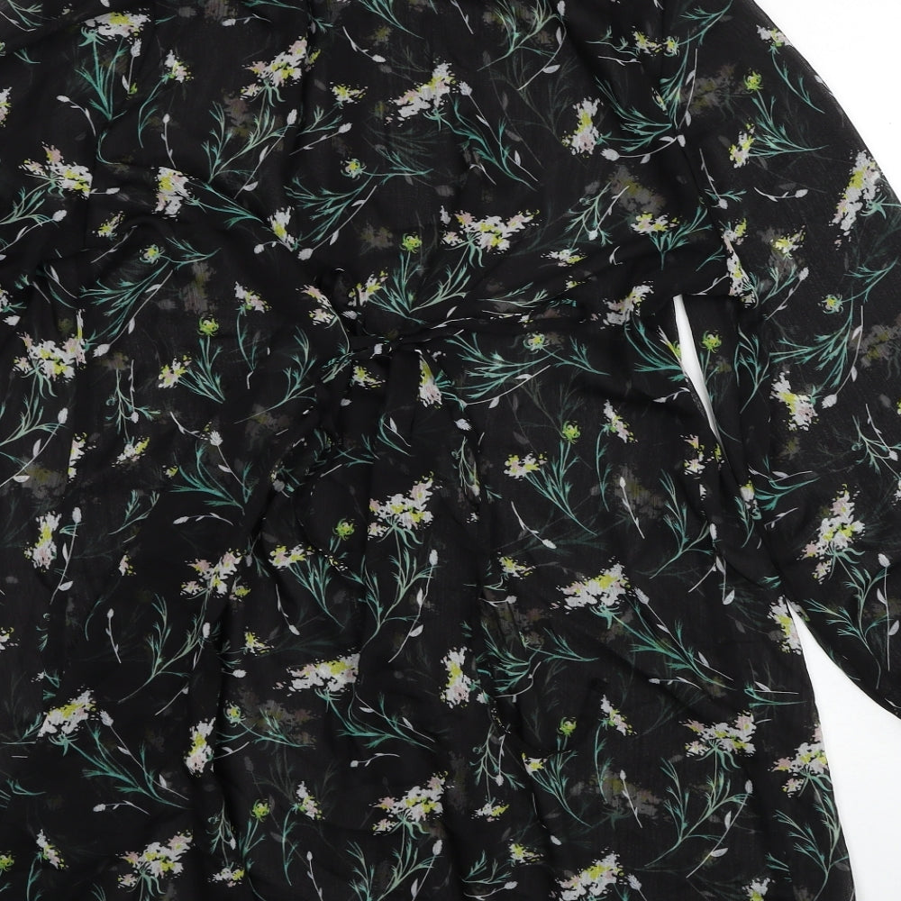 George Womens Black Floral Polyester Basic Button-Up Size 18 Collared