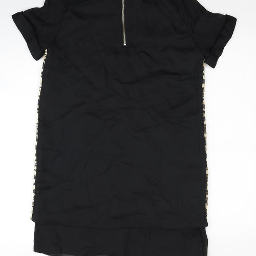 Sweewe Paris Womens Black Geometric Polyester Sheath Size S Collared Zip - Size S/M