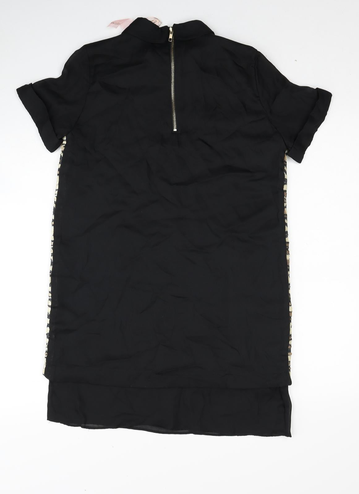 Sweewe Paris Womens Black Geometric Polyester Sheath Size S Collared Zip - Size S/M