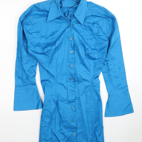 Zara Womens Blue Cotton Shirt Dress Size S Collared Button