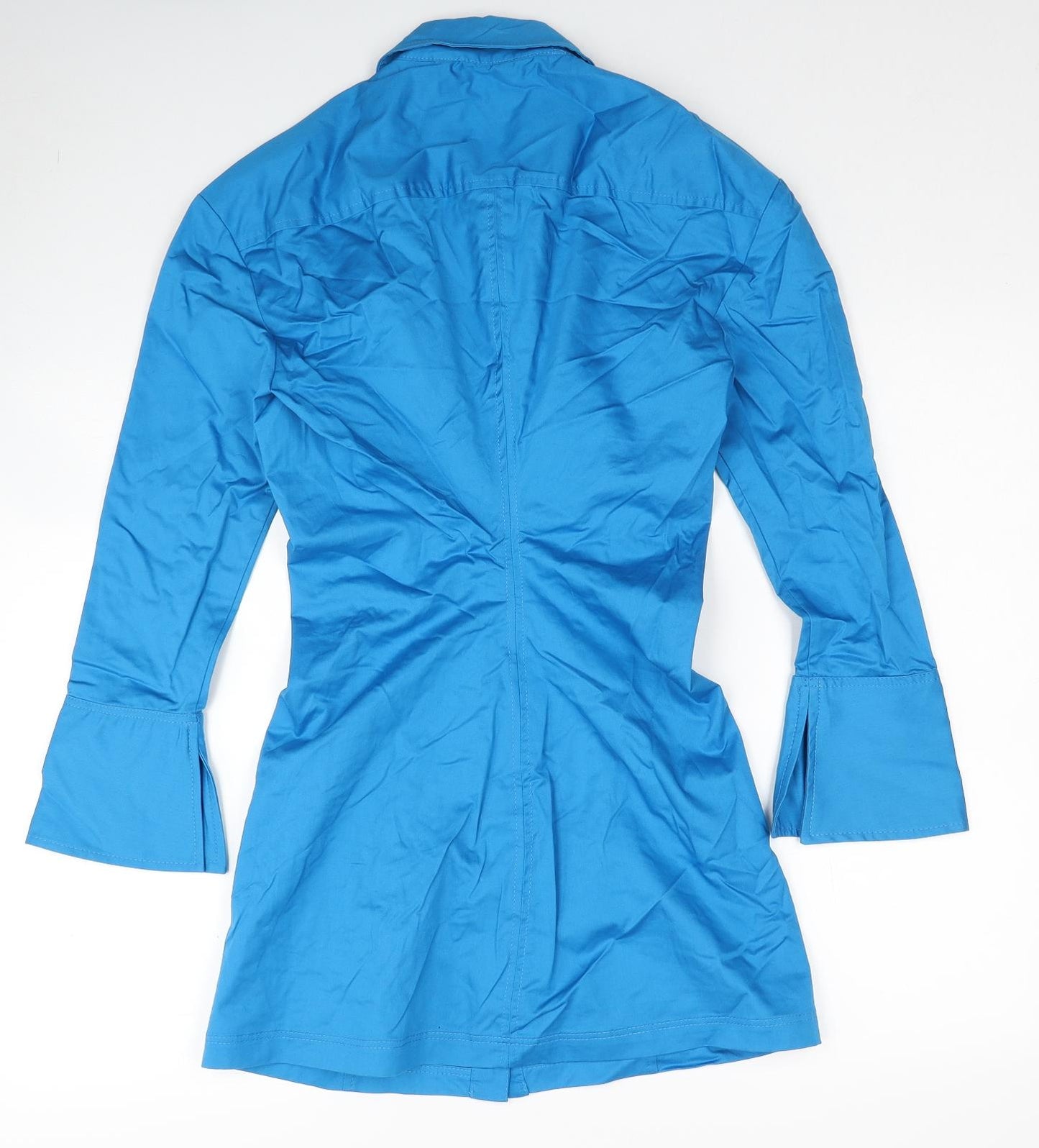 Zara Womens Blue Cotton Shirt Dress Size S Collared Button