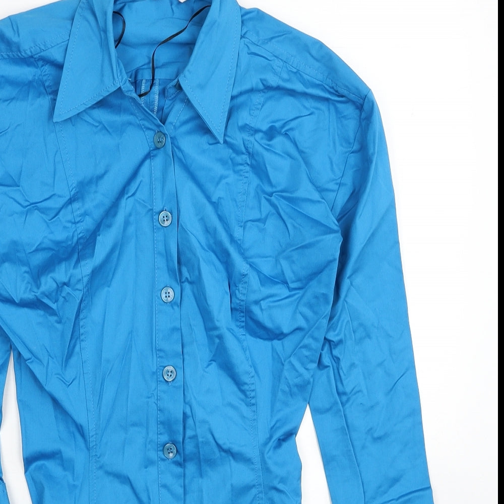 Zara Womens Blue Cotton Shirt Dress Size S Collared Button