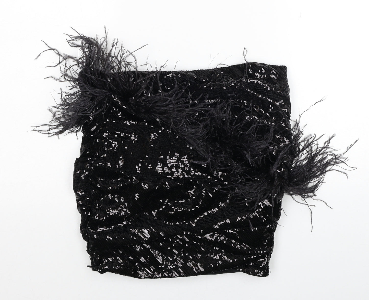 Zara Womens Black Polyester Mini Skirt Size S Zip - Feather Detail