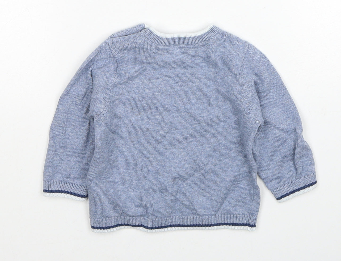 Mothercare Boys Blue Cotton Pullover Jumper Size 0-3 Months Button - Bear