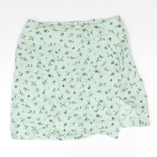 Motel Womens Green Floral Viscose Mini Skirt Size 2XS Zip