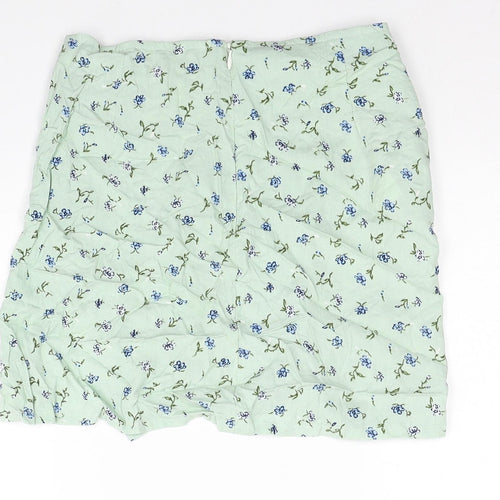 Motel Womens Green Floral Viscose Mini Skirt Size 2XS Zip