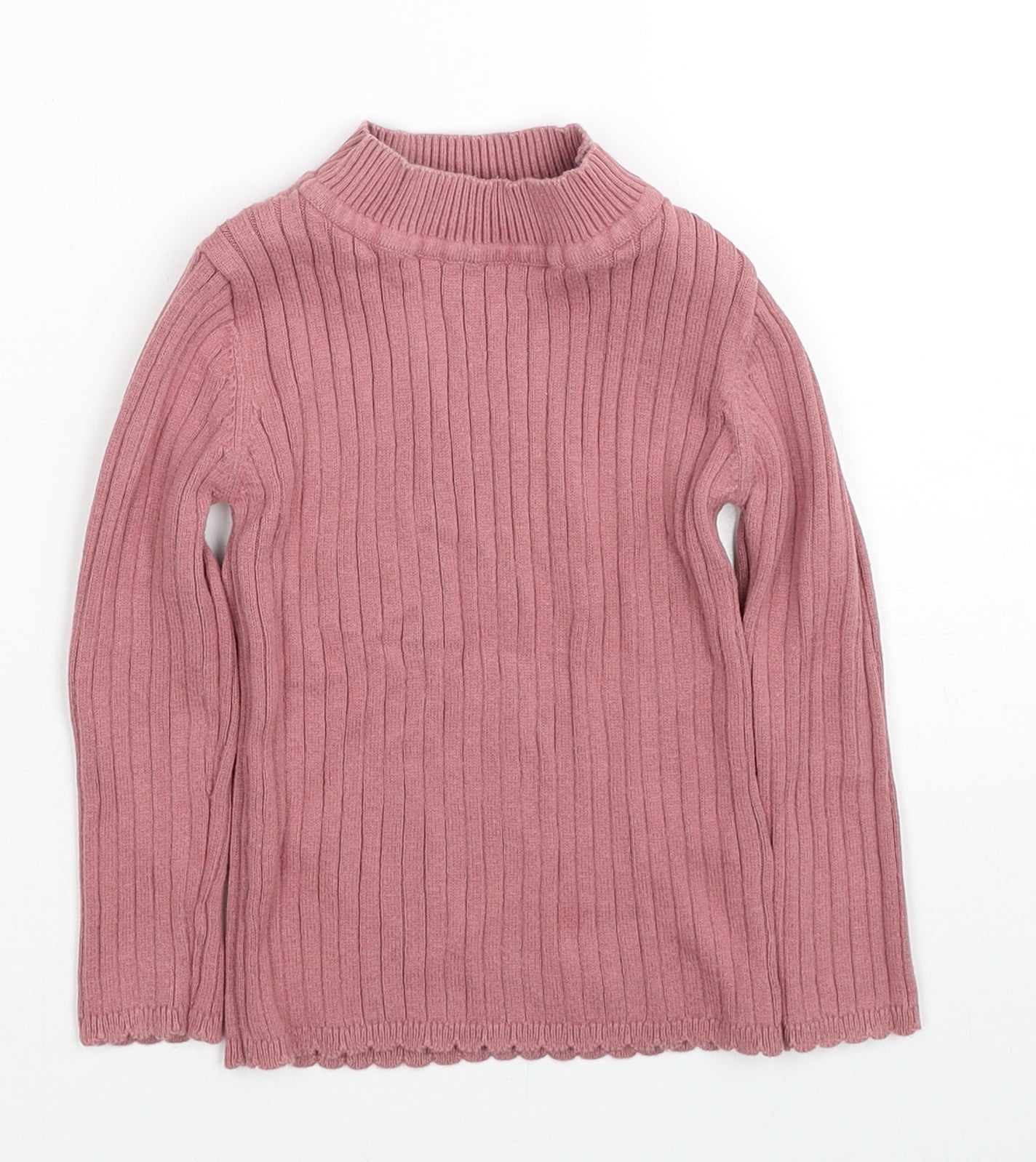 TU Girls Pink Mock Neck Cotton Pullover Jumper Size 2-3 Years Pullover