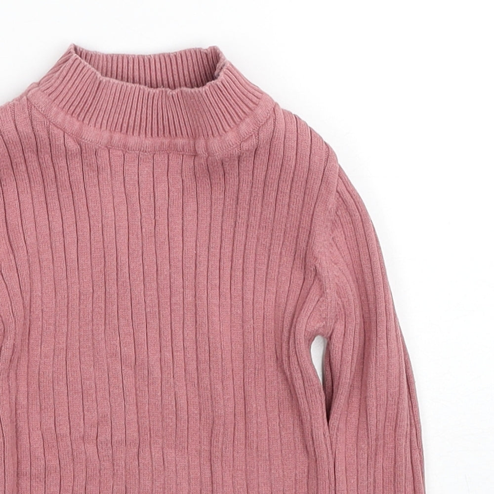 TU Girls Pink Mock Neck Cotton Pullover Jumper Size 2-3 Years Pullover