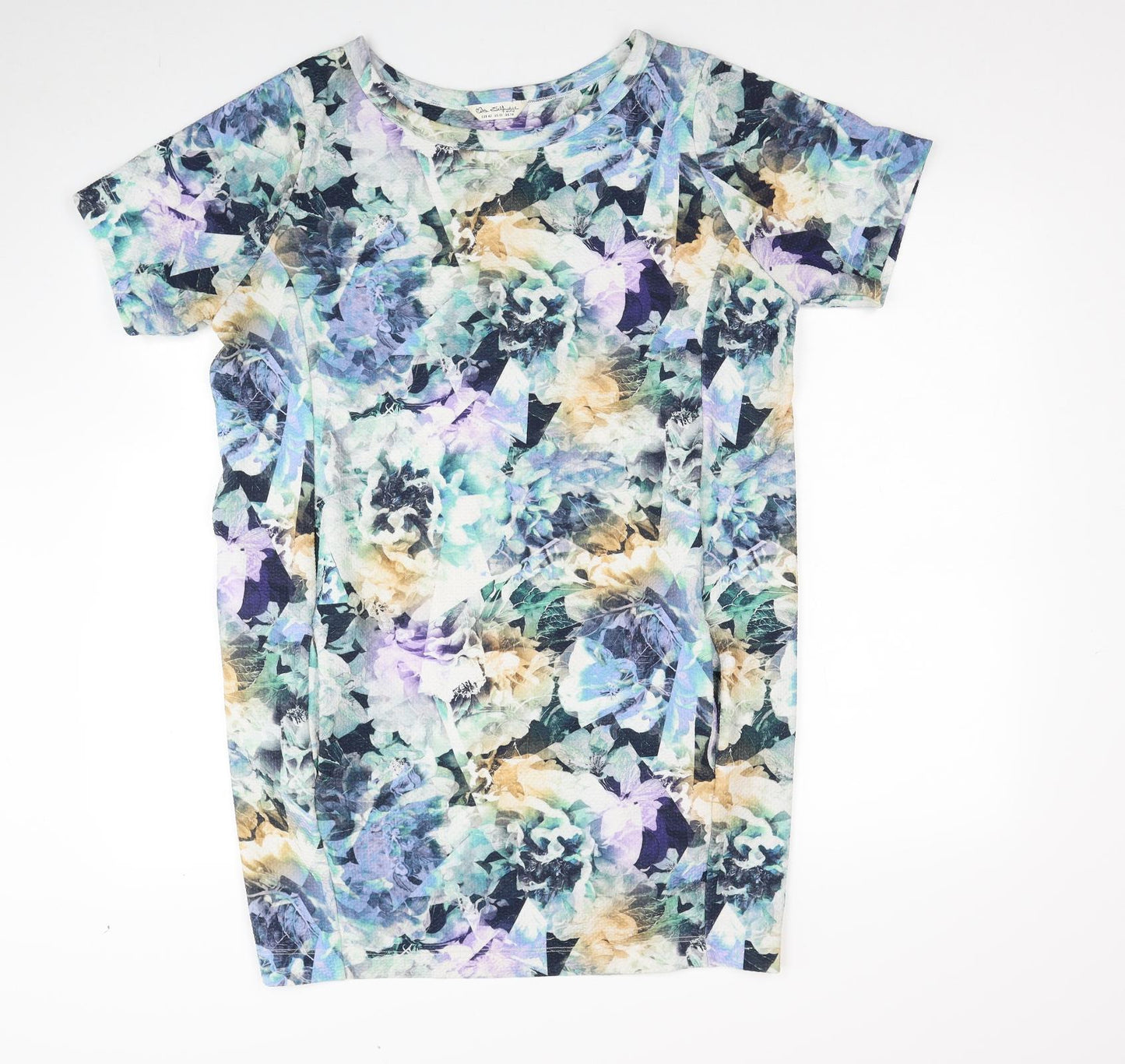 Miss Selfridge Womens Multicoloured Geometric Polyester T-Shirt Dress Size 14 Round Neck Pullover