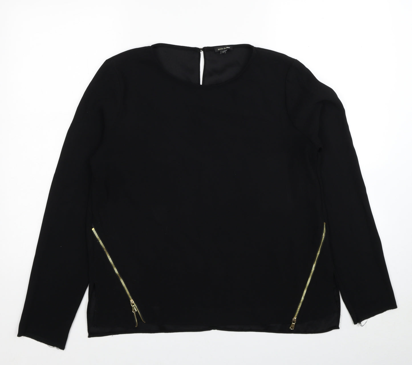 River Island Womens Black Polyester Basic Blouse Size 12 Round Neck