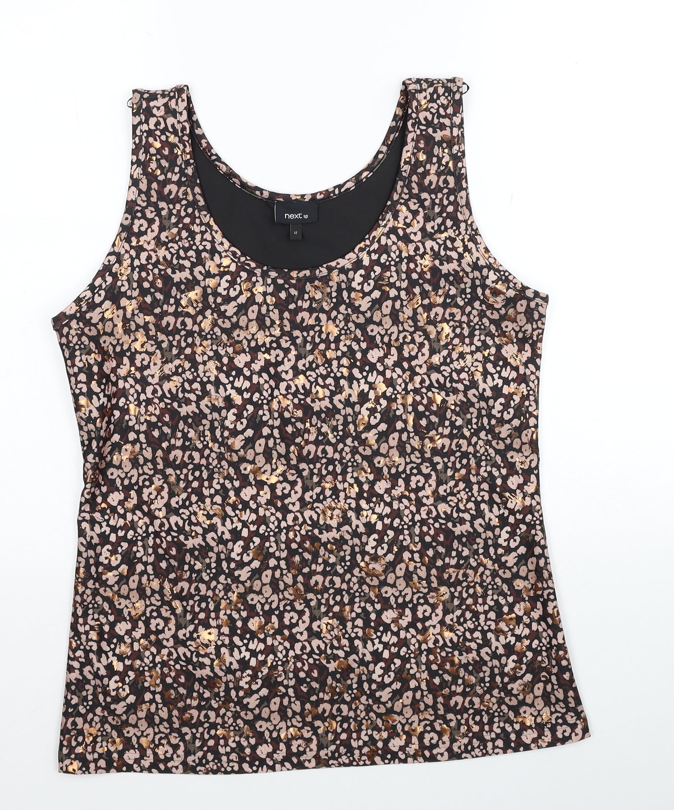 NEXT Womens Beige Geometric Polyester Basic Tank Size 12 Round Neck