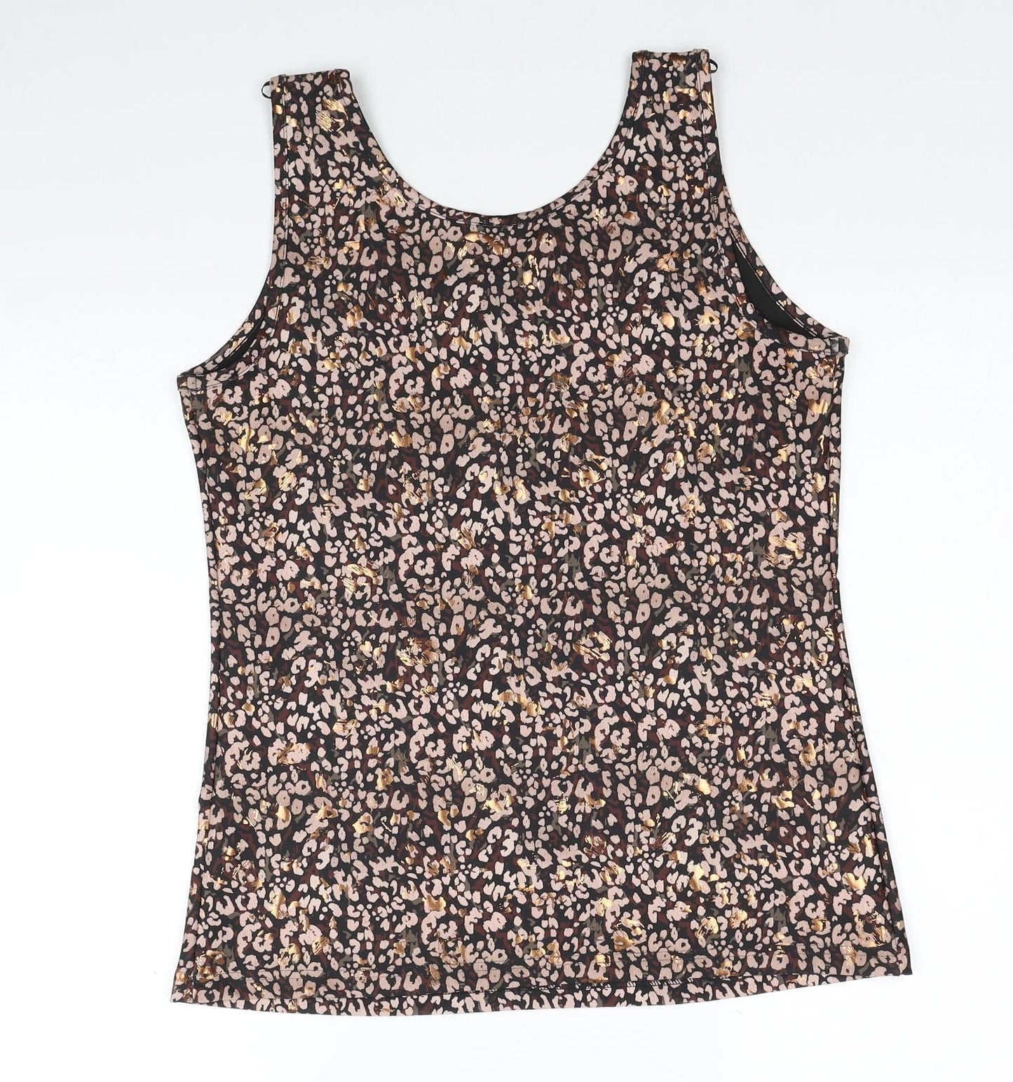 NEXT Womens Beige Geometric Polyester Basic Tank Size 12 Round Neck