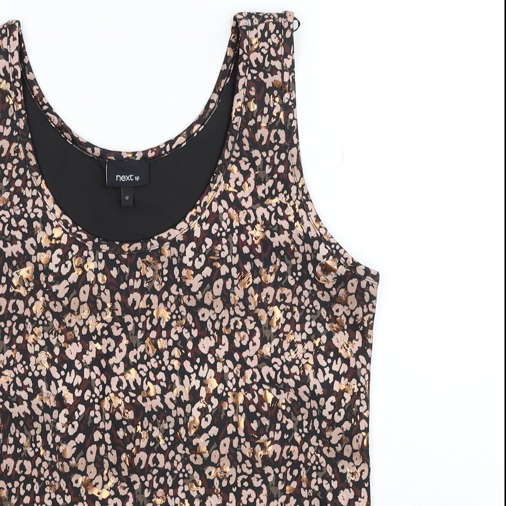 NEXT Womens Beige Geometric Polyester Basic Tank Size 12 Round Neck