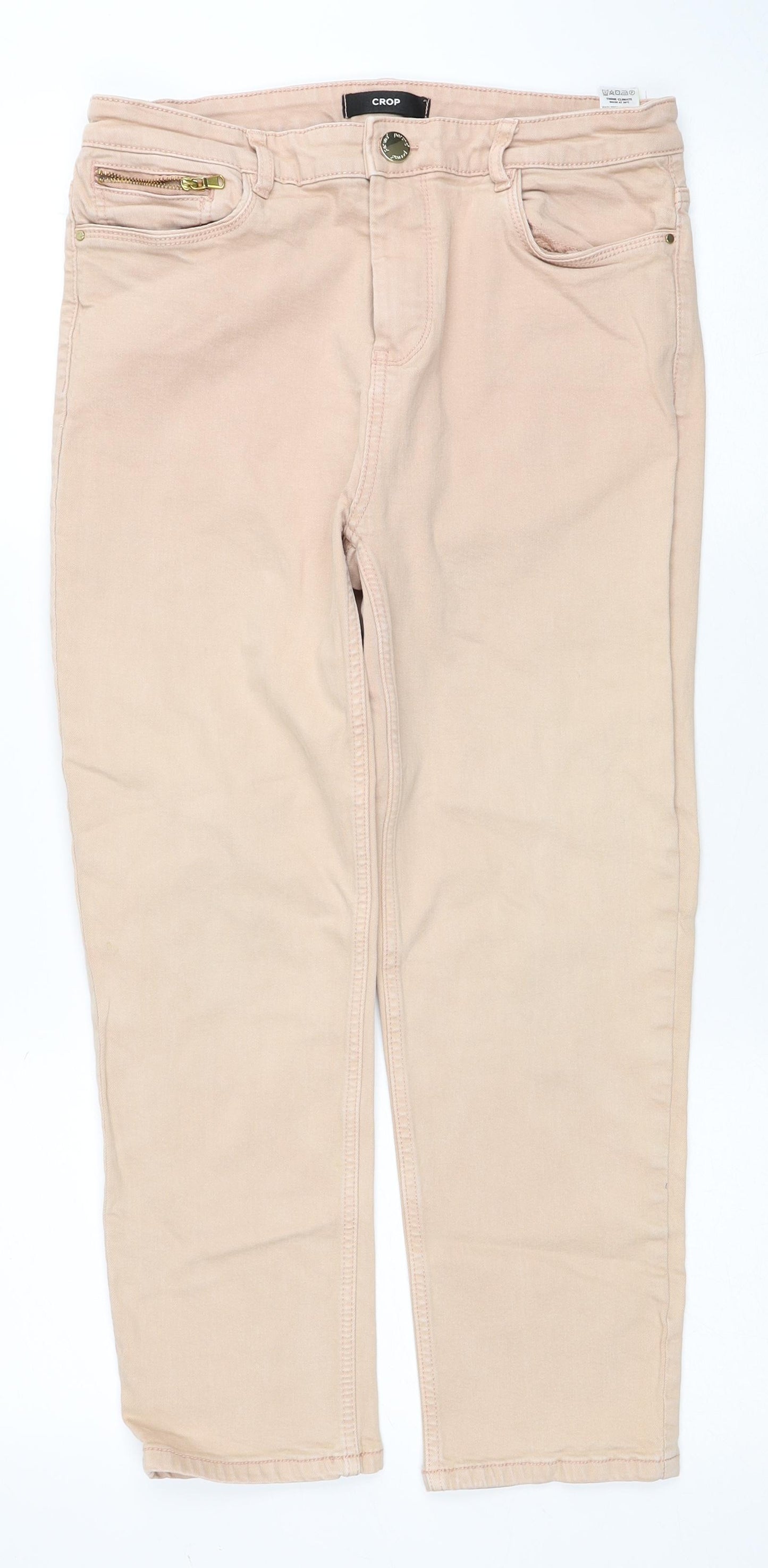 Marks and Spencer Womens Beige Cotton Straight Jeans Size 12 Regular Zip
