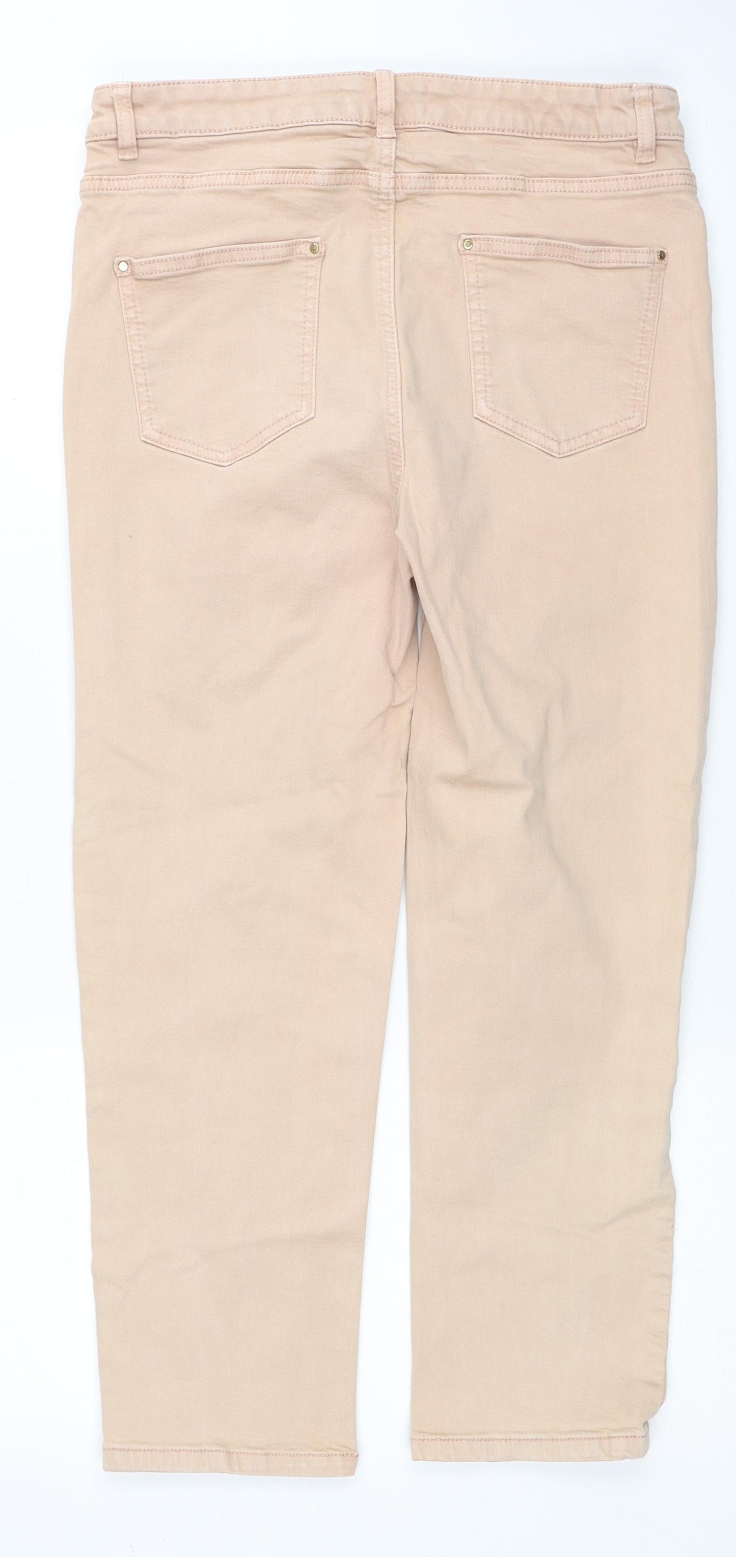 Marks and Spencer Womens Beige Cotton Straight Jeans Size 12 Regular Zip