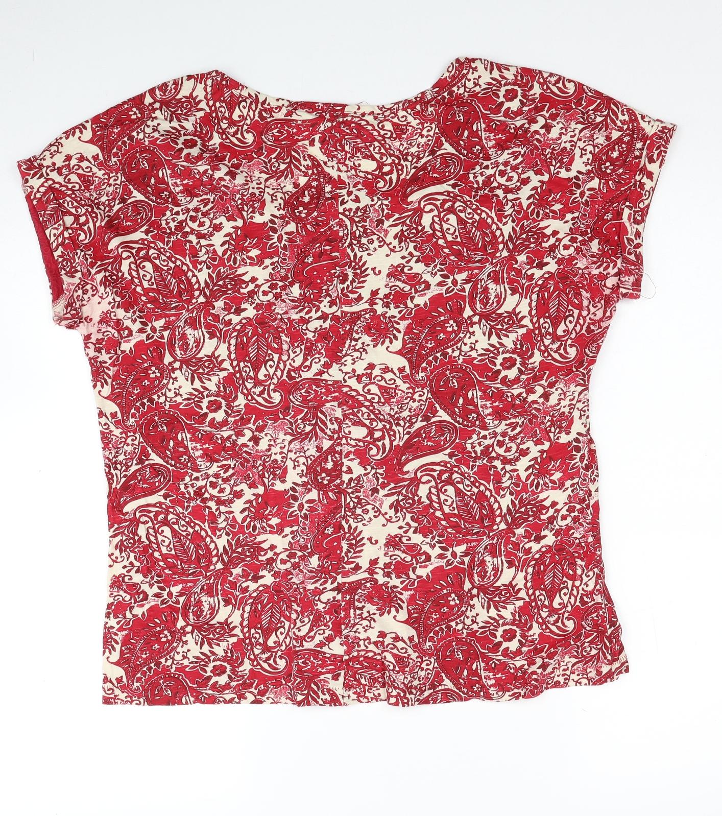 NEXT Womens Red Paisley Cotton Basic T-Shirt Size 14 Round Neck