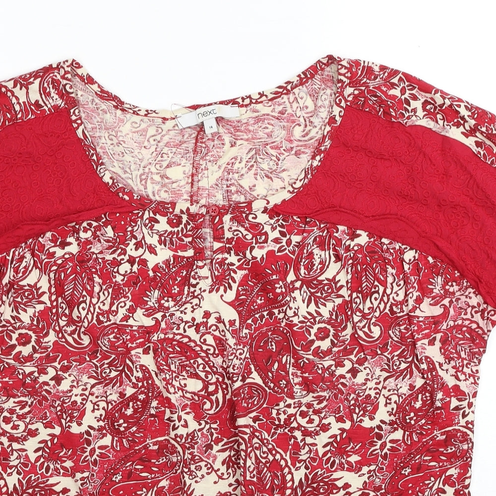 NEXT Womens Red Paisley Cotton Basic T-Shirt Size 14 Round Neck