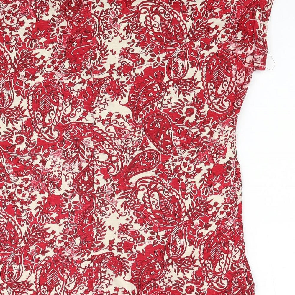 NEXT Womens Red Paisley Cotton Basic T-Shirt Size 14 Round Neck