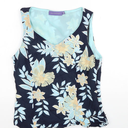 Autonomy Womens Blue Floral Viscose Basic Tank Size 10 V-Neck