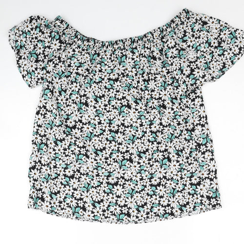 Papaya Womens White Floral Viscose Basic Blouse Size 10 Boat Neck