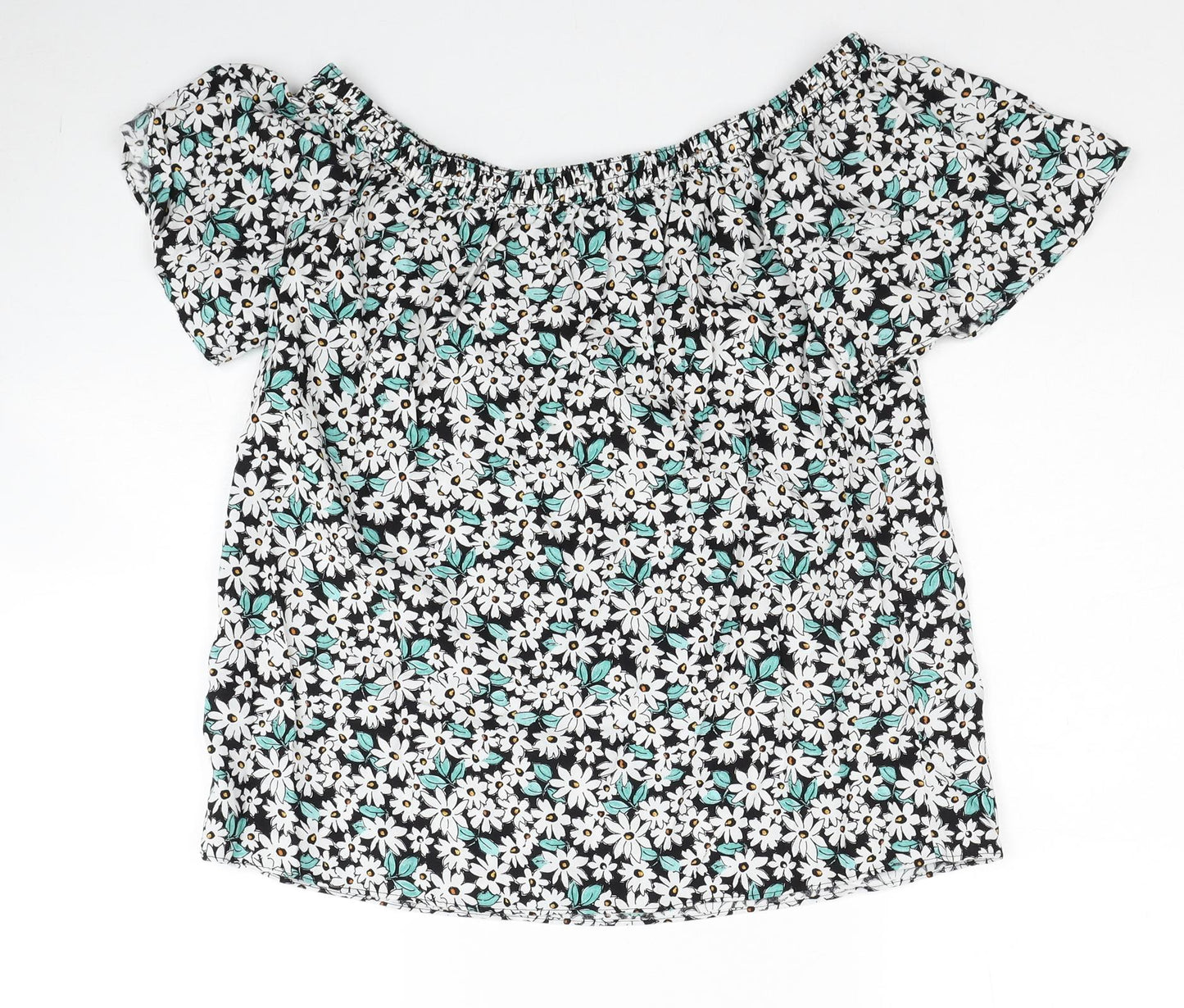 Papaya Womens White Floral Viscose Basic Blouse Size 10 Boat Neck
