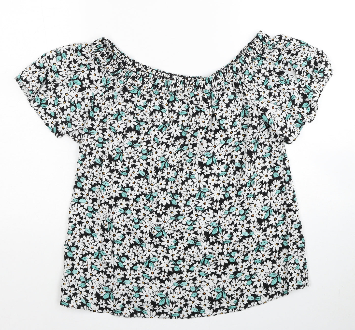 Papaya Womens White Floral Viscose Basic Blouse Size 10 Boat Neck