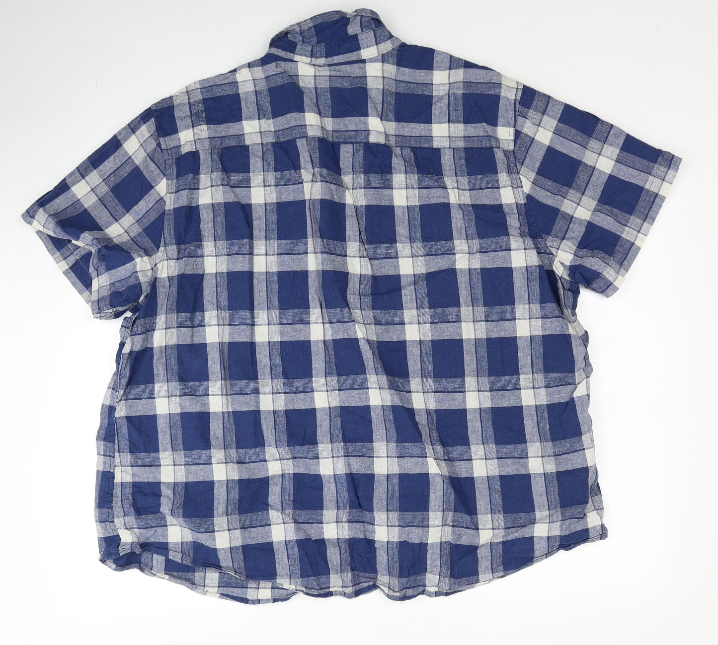 F&F Mens Blue Plaid Linen Button-Up Size 3XL Collared Button