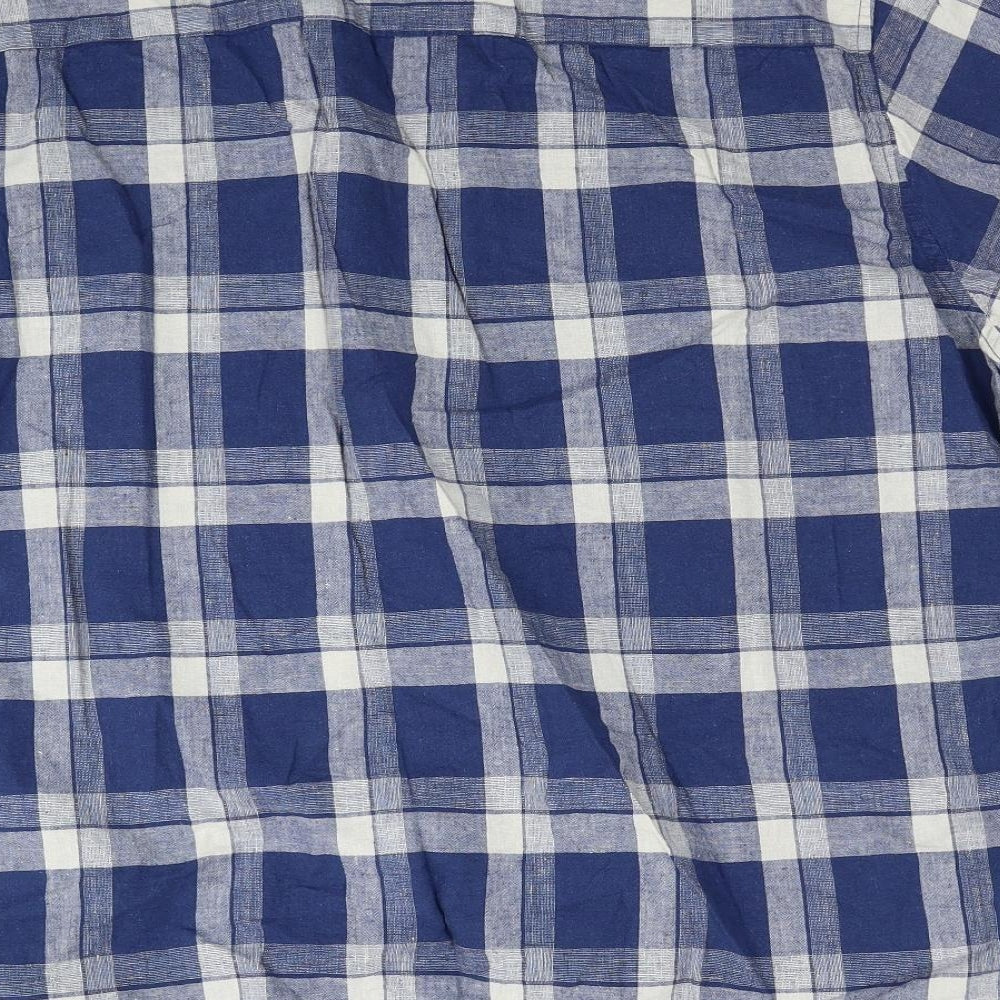 F&F Mens Blue Plaid Linen Button-Up Size 3XL Collared Button