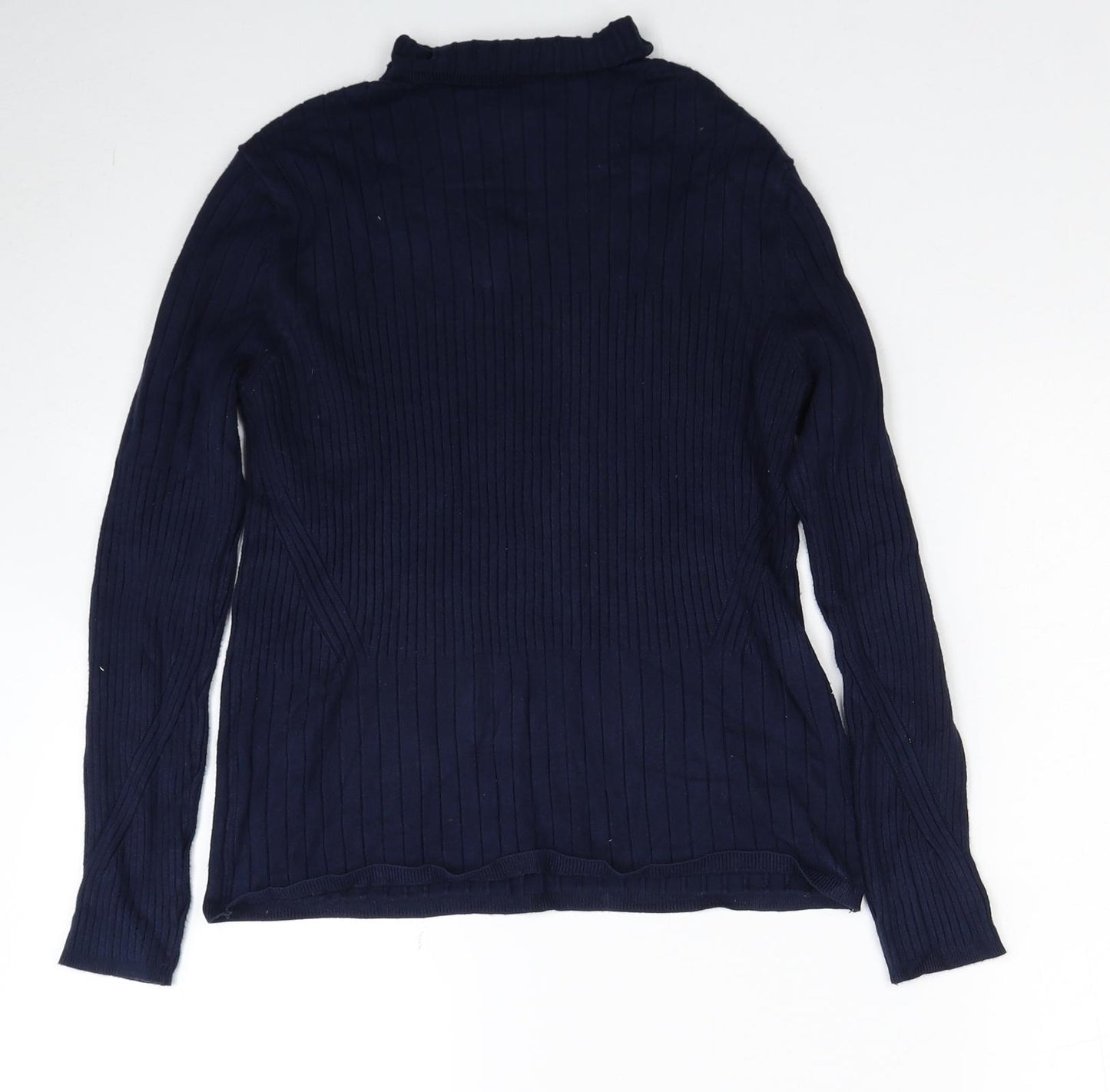Marks and Spencer Womens Blue Roll Neck Viscose Pullover Jumper Size 12 - Ribbed