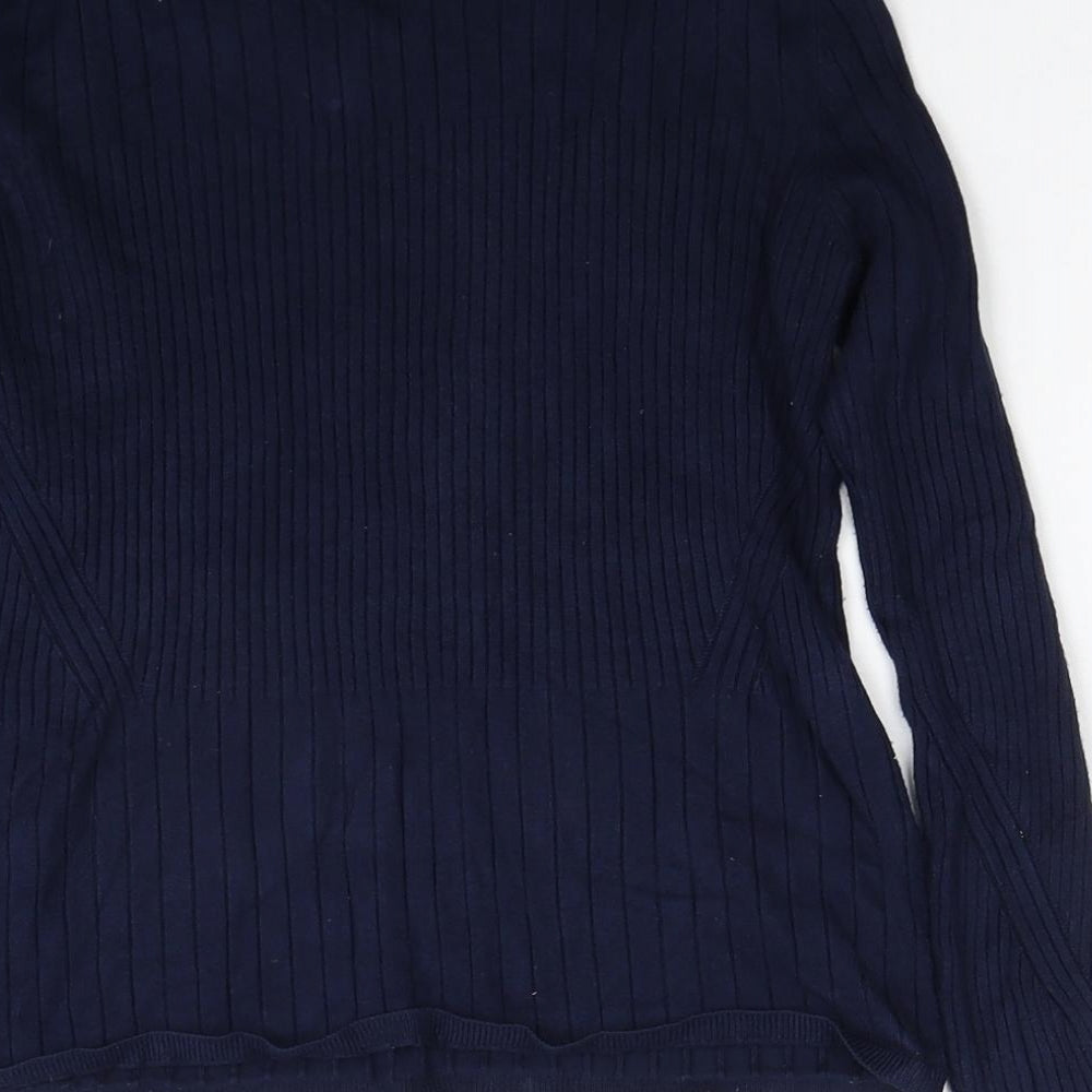 Marks and Spencer Womens Blue Roll Neck Viscose Pullover Jumper Size 12 - Ribbed