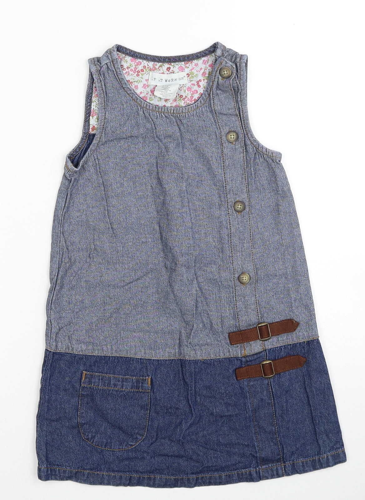 If It Were Me Girls Beige Cotton Pinafore/Dungaree Dress Size 4-5 Years Round Neck Button