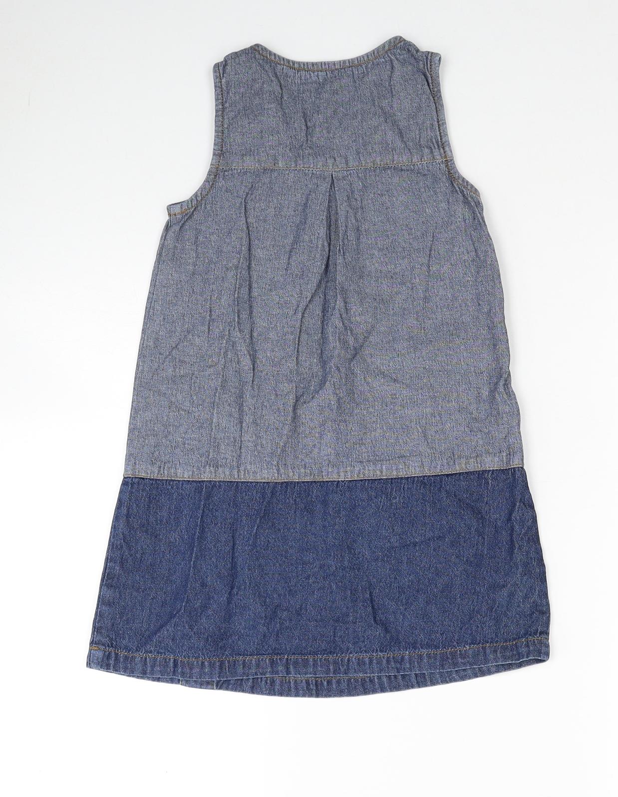 If It Were Me Girls Beige Cotton Pinafore/Dungaree Dress Size 4-5 Years Round Neck Button
